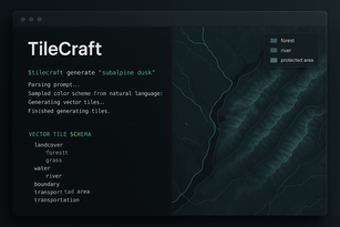 TileCraft application interface showing AI-assisted vector tile generation
